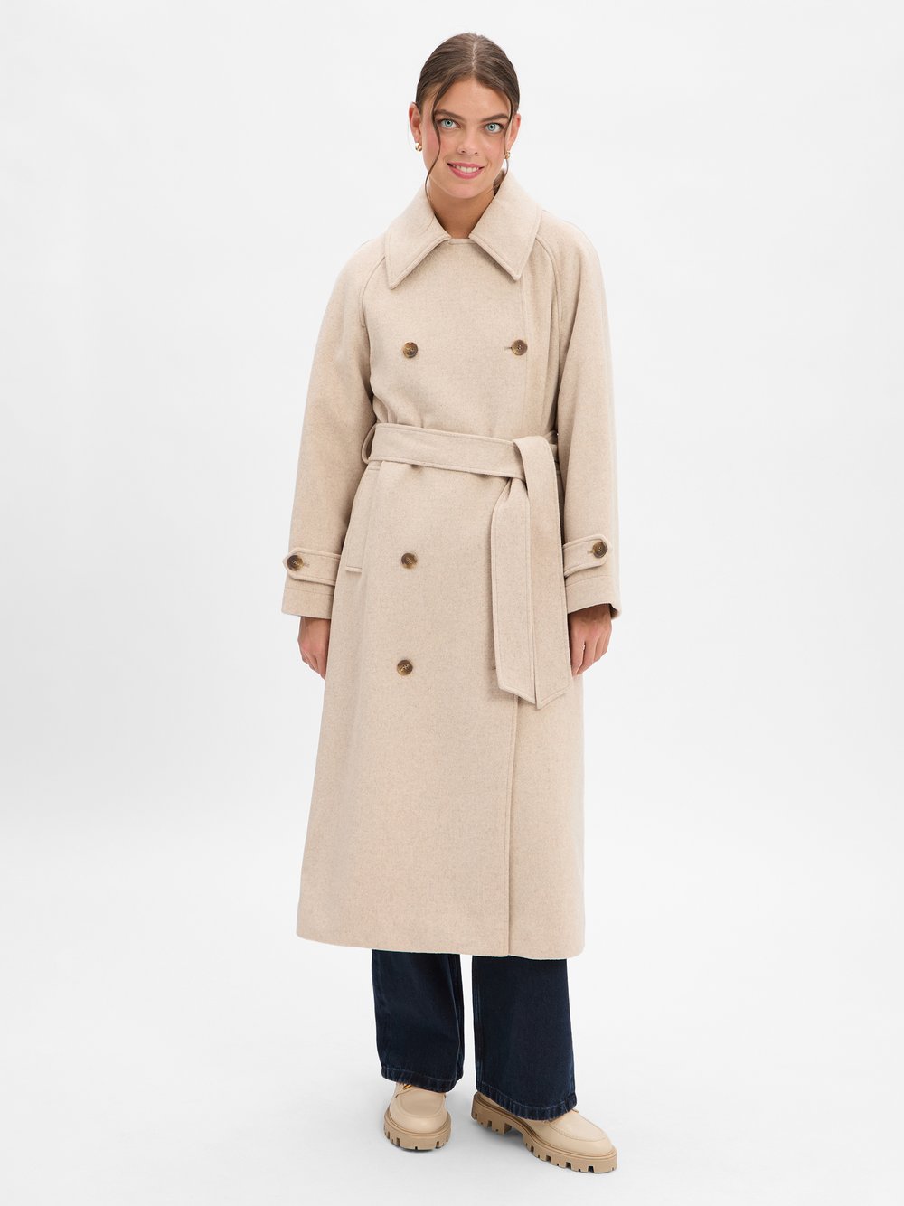 mbyM Wollmantel Damen Wolle beige meliert, XS/S