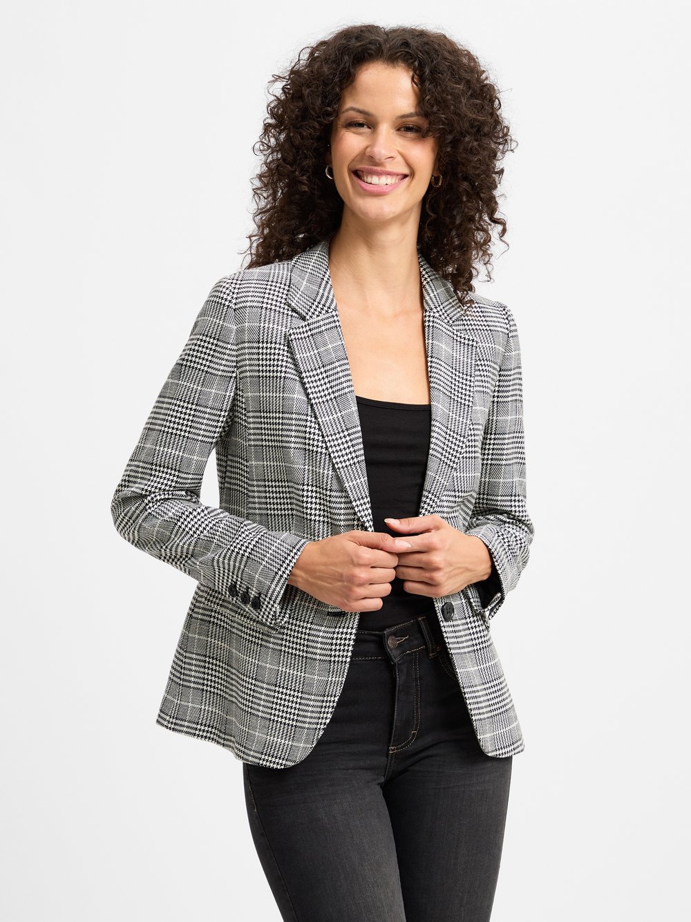 More & More Klassischer Blazer Damen weiß kariert, 36