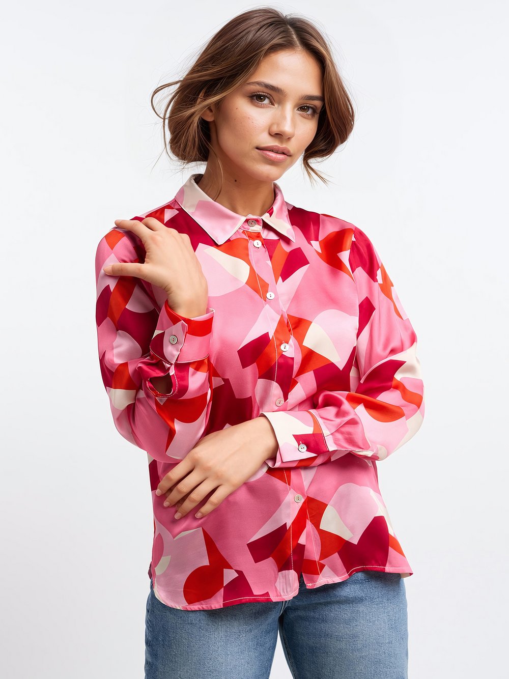 Thumbnail - Frieda & Freddies Bluse Damen Viskose rosa gemustert, 40