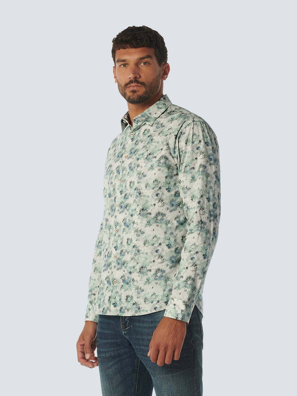 No Excess Bedrucktes Hemd Herren Regular Fit Baumwolle blau bedruckt, M