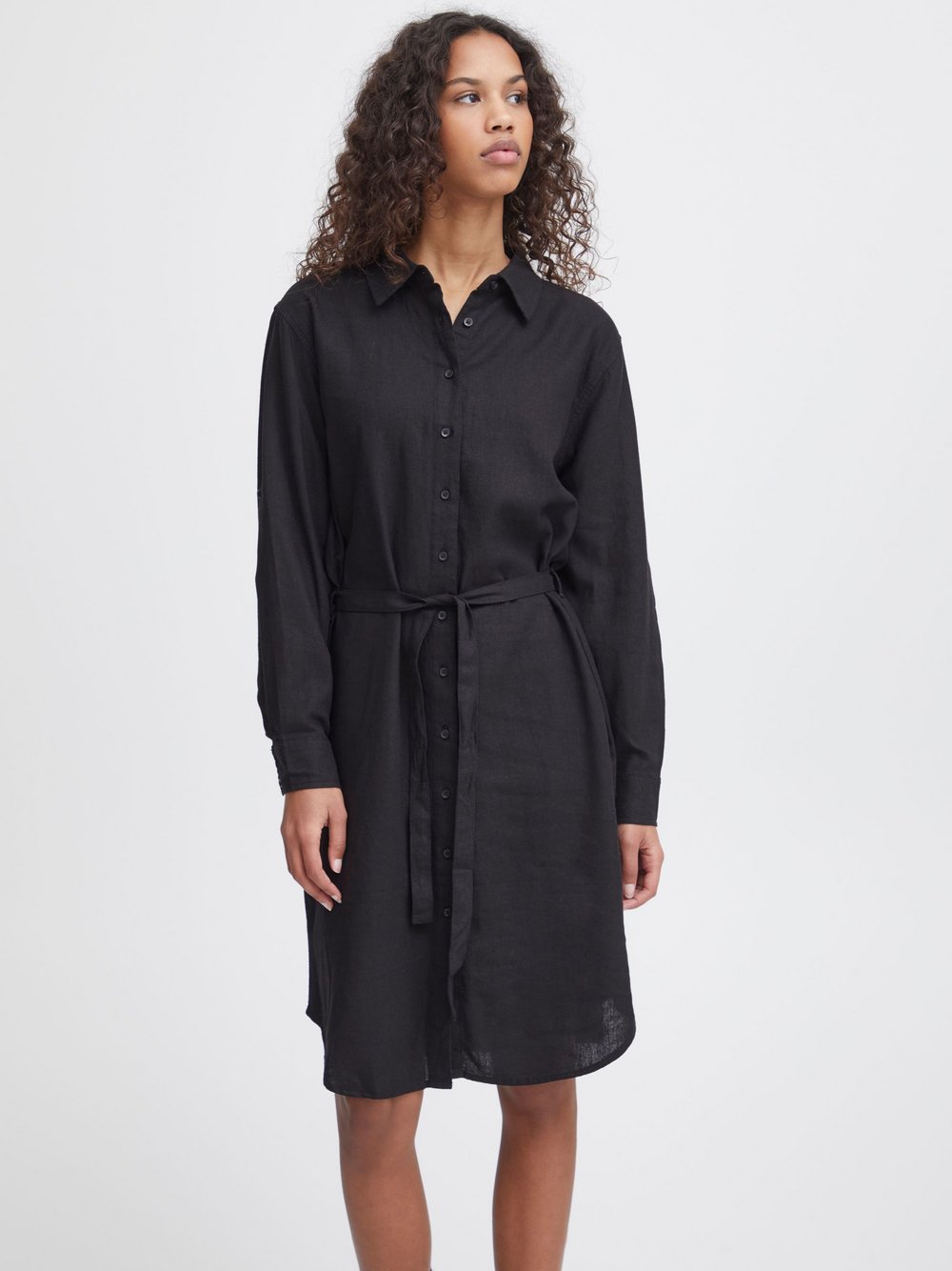 Thumbnail - Ichi Lässiges Leinen-Blusenkleid mit Gürtel Damen schwarz, 40