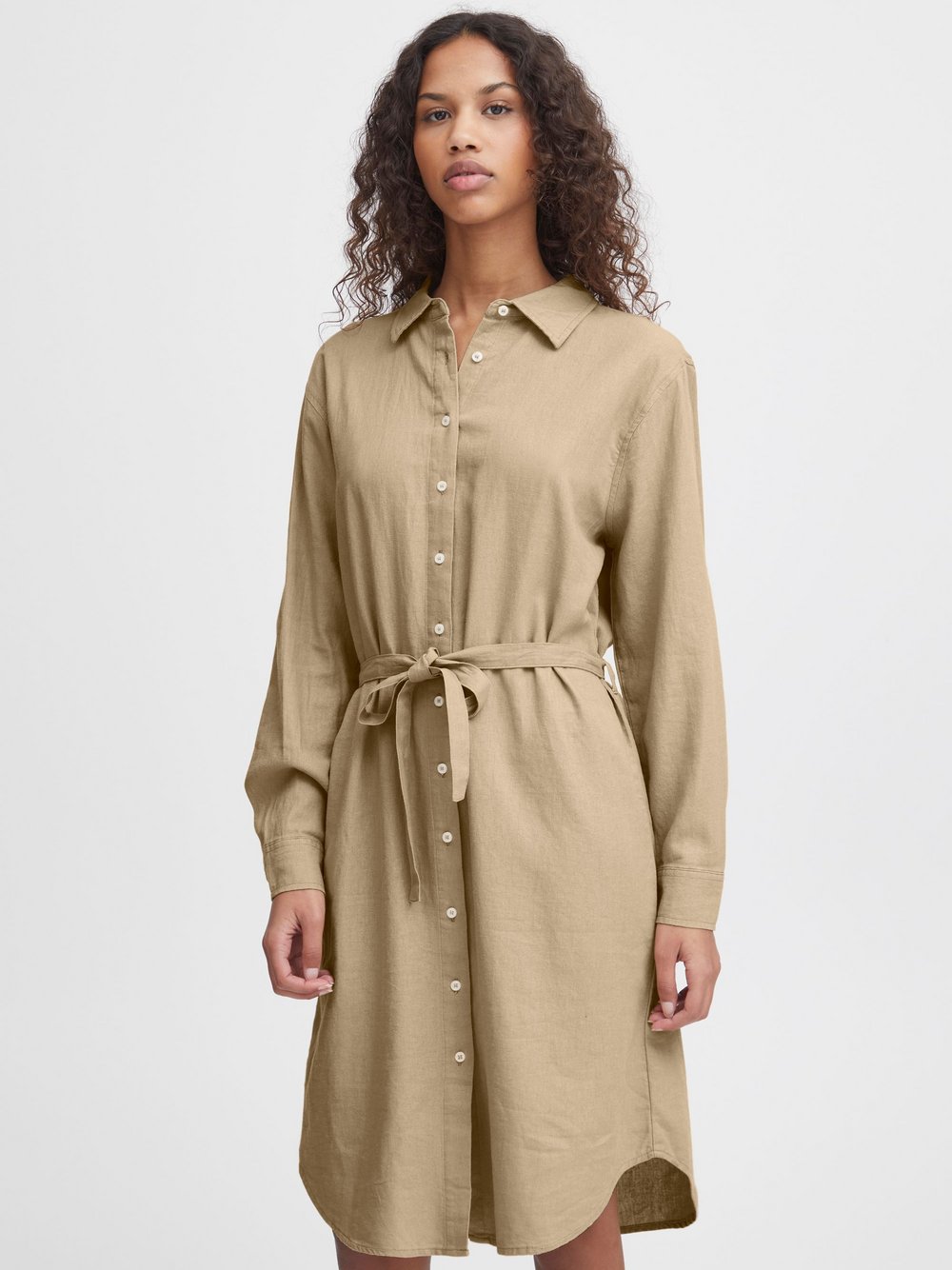 Ichi Lässiges Leinen-Blusenkleid mit Gürtel Damen beige, 40