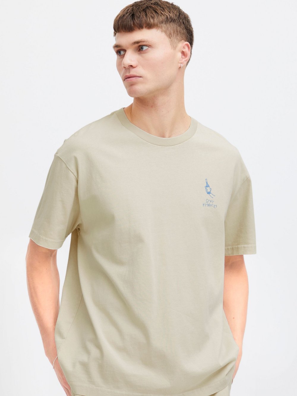 Solid T-shirt Herren Baumwolle beige bedruckt, XXL