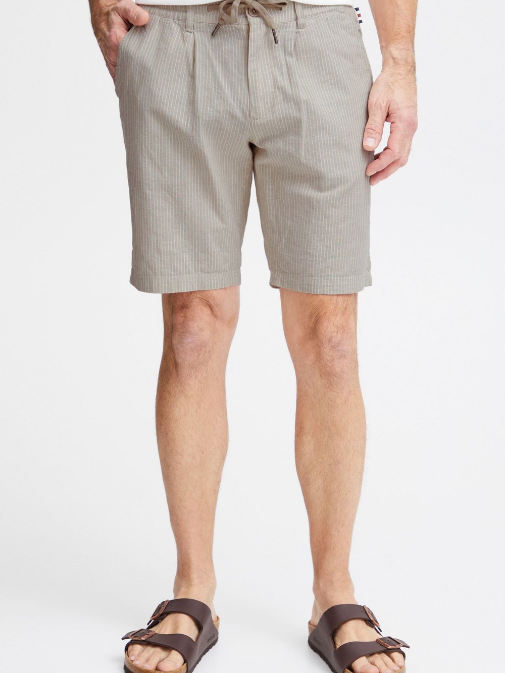 FQ1924 Leinenshorts Herren Baumwolle beige gestreift, M