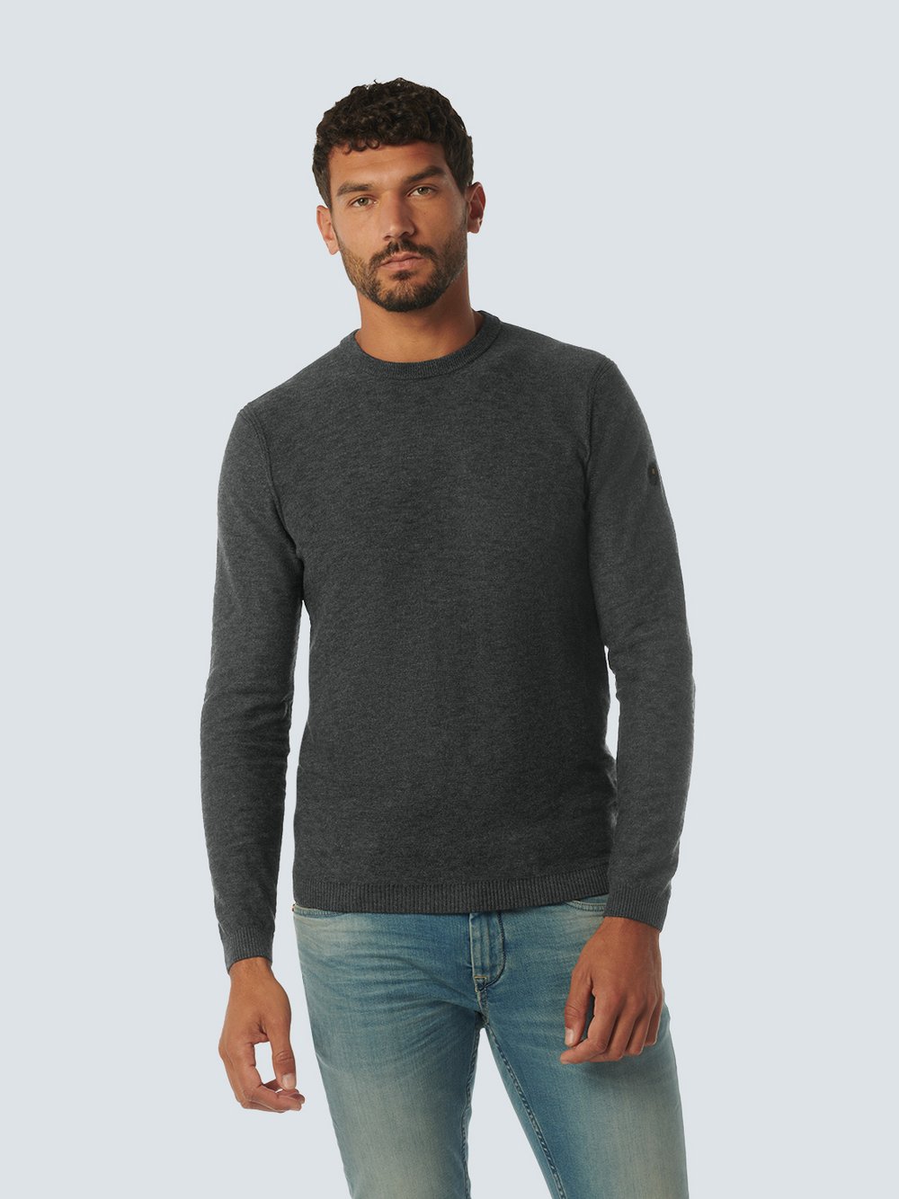 No Excess Pullover mit Rundhalsausschnitt Herren Baumwolle grau, L