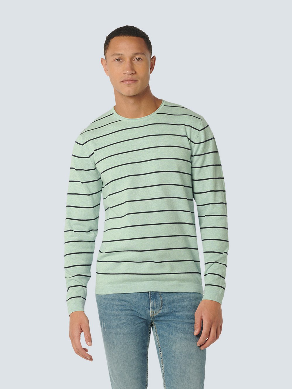 No Excess Crewneck Pullover Herren Baumwolle grün gestreift, M