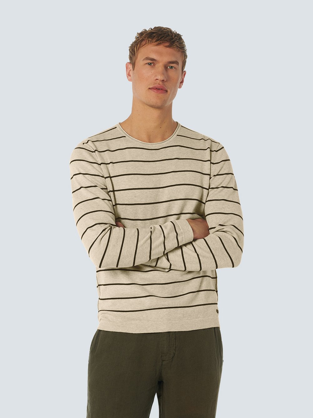 No Excess Crewneck Pullover Herren Baumwolle beige gestreift, L