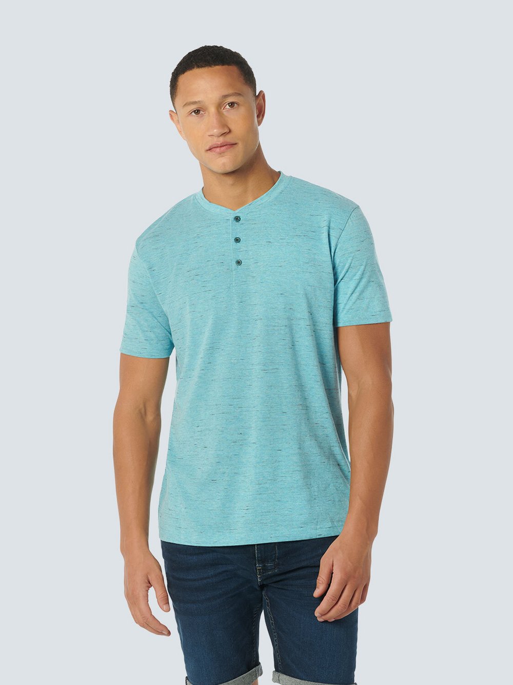 No Excess T-Shirt Großvater Herren Baumwolle blau meliert, L