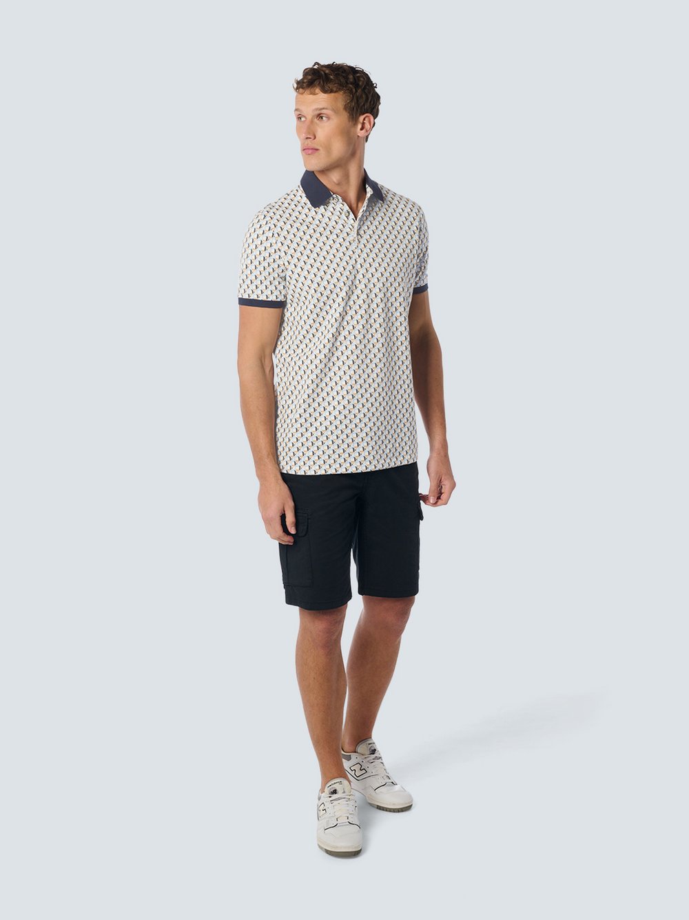 No Excess Strech Polo Herren Baumwolle grün bedruckt, S