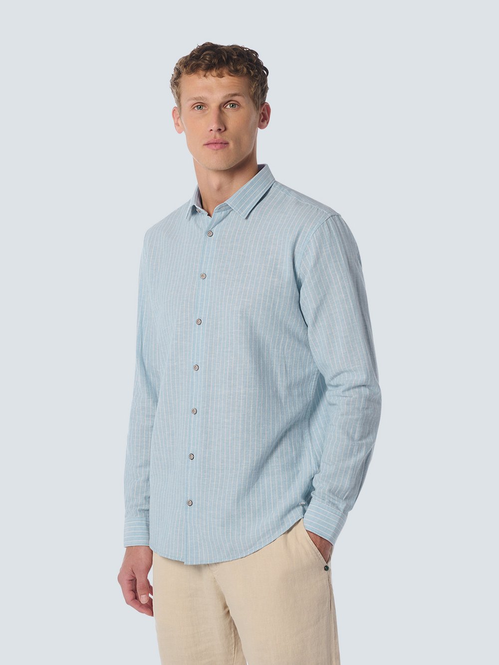 No Excess Leinenhemd Herren Regular Fit Baumwolle blau gepunktet, XXL