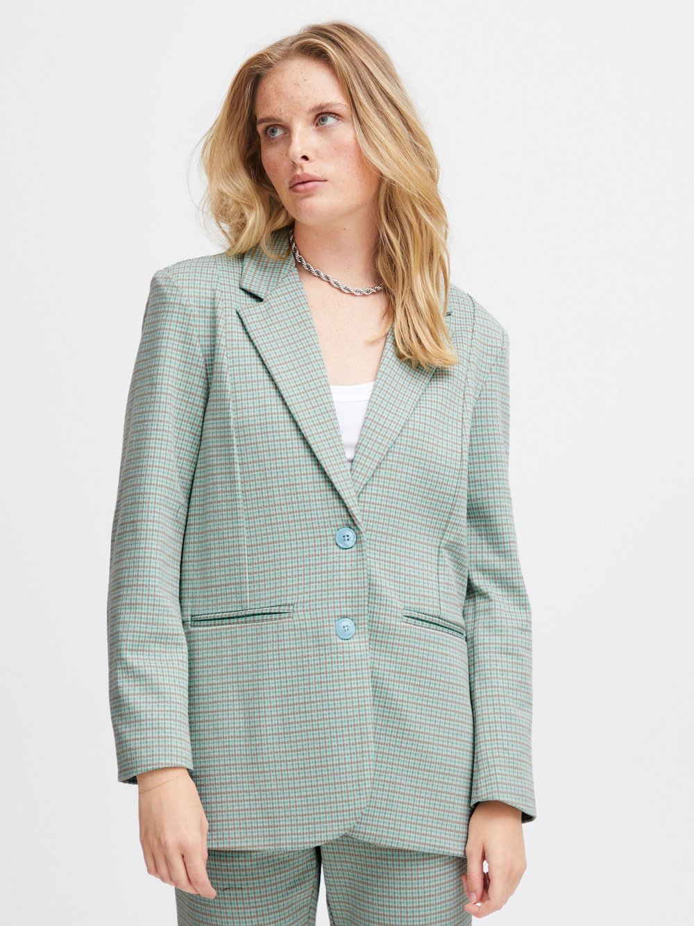 Ichi Blazer Damen blau kariert, XS