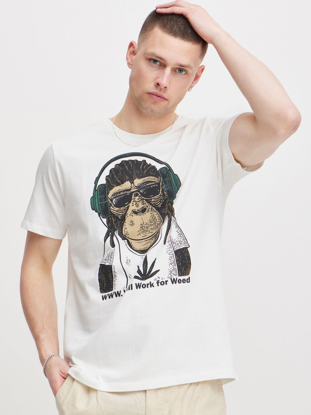 BLEND T-Shirt Herren Baumwolle weiß bedruckt, L