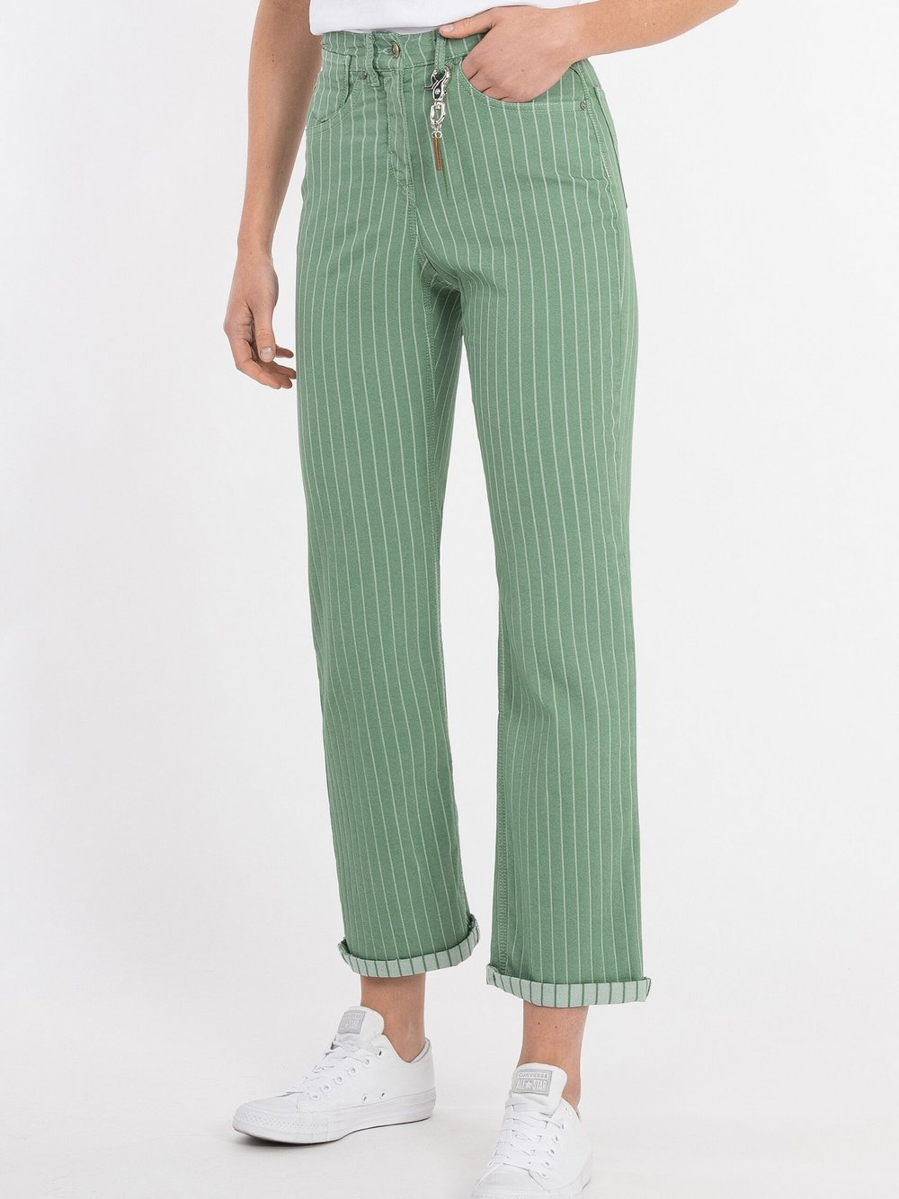 RECOVER pants Hose Damen Baumwolle grün gestreift, 38