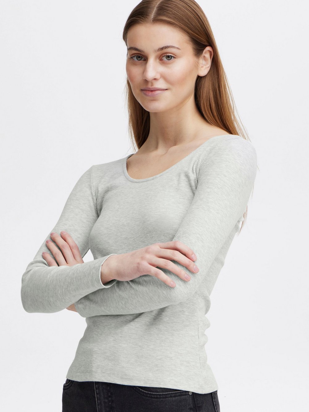 OXMO Longsleeve Damen Baumwolle grau, S