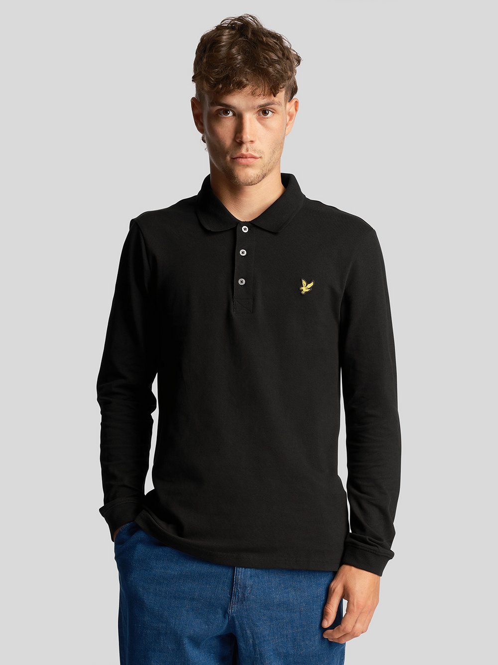 Lyle & Scott Langarm-Poloshirt Herren Baumwolle schwarz, S