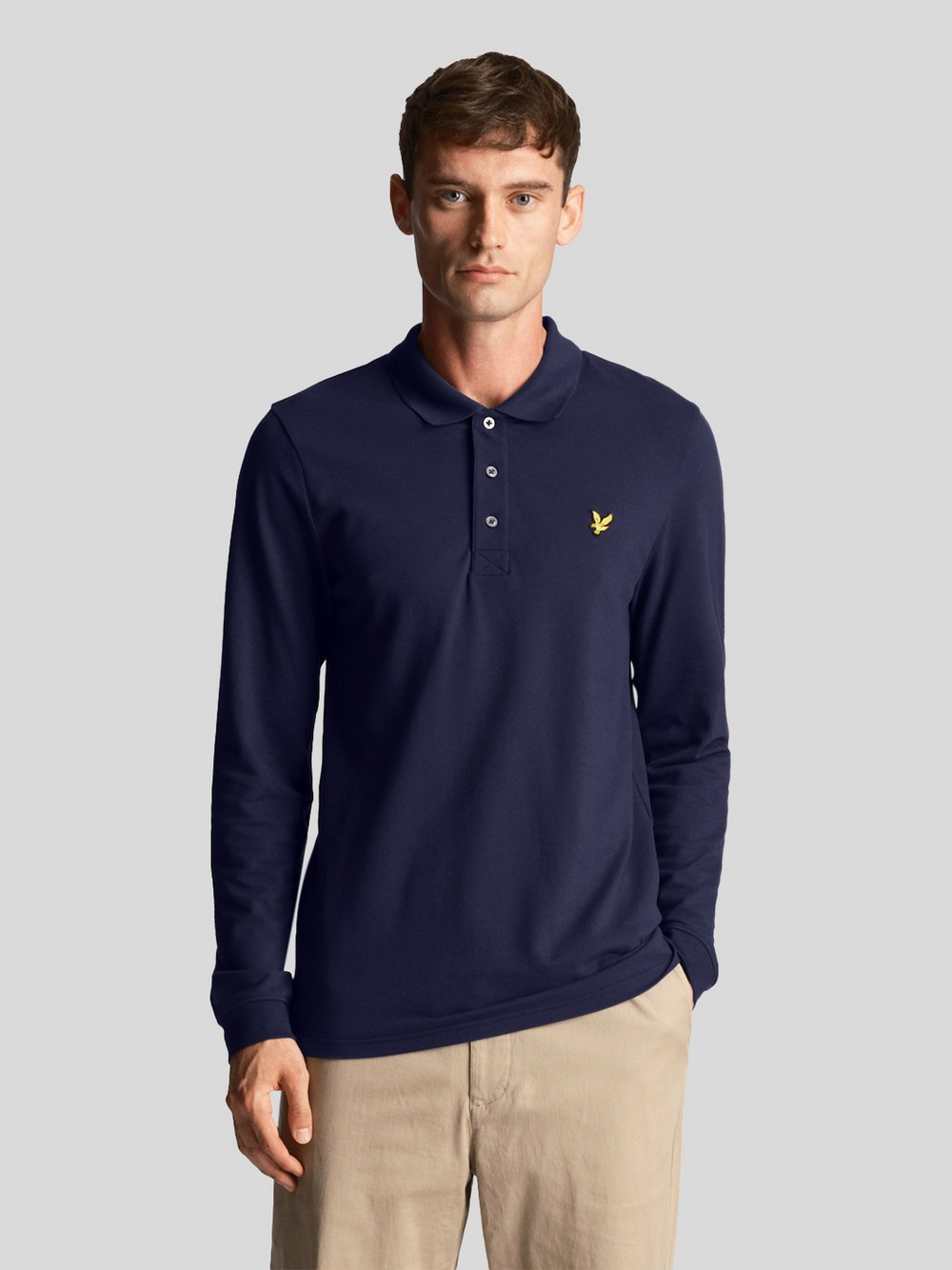 Lyle & Scott Langarm-Poloshirt Herren Baumwolle blau, XXL