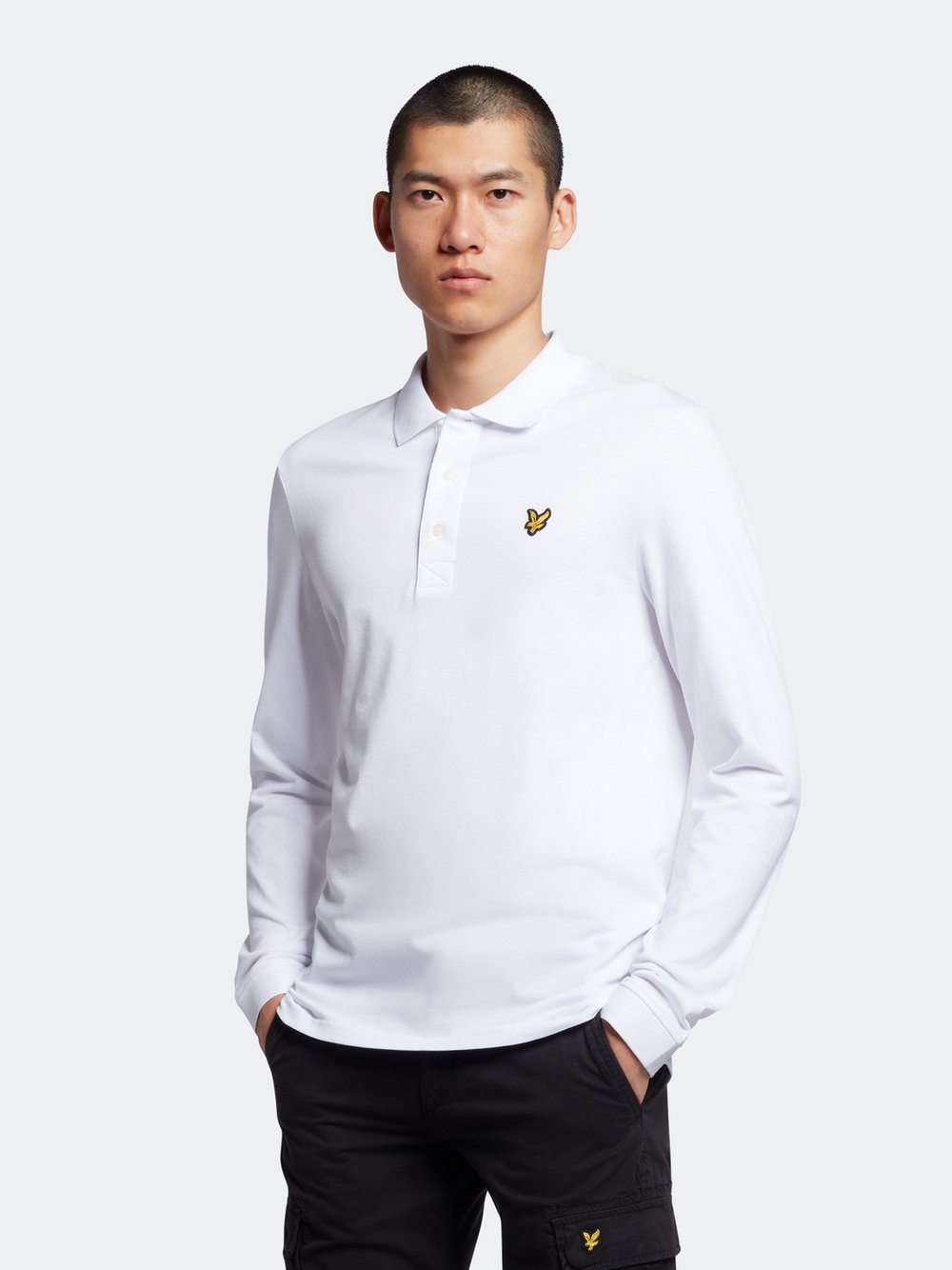 Lyle & Scott Langarm-Poloshirt Herren Baumwolle weiß, S