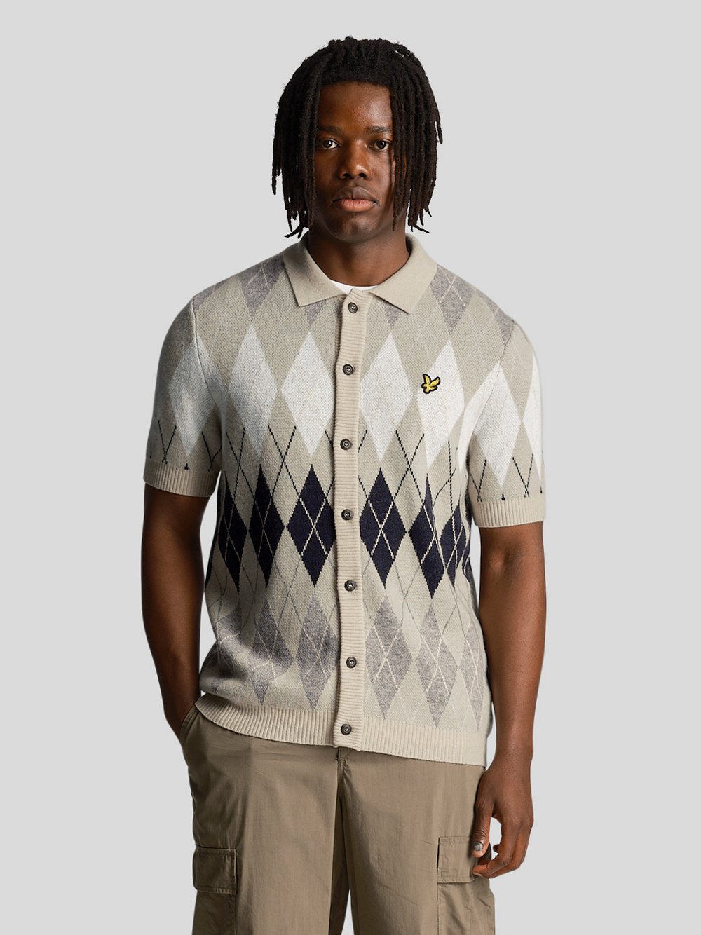 Lyle & Scott Cardigan Herren Wolle beige gemustert, XL