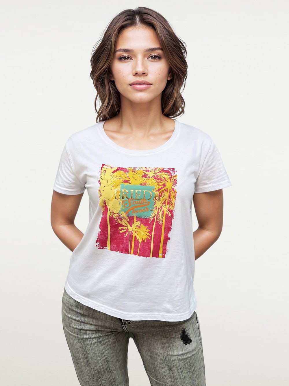 Frieda & Freddies T-Shirt Damen Baumwolle weiß bedruckt, 46