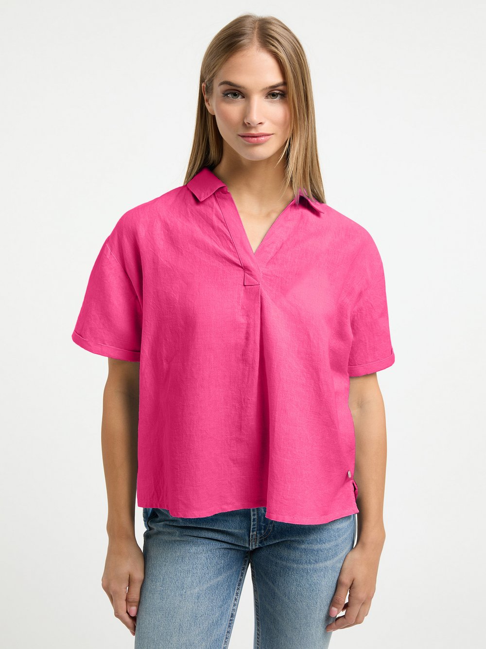 Frieda & Freddies Kurzarmbluse Damen Leinen pink gemustert, 38