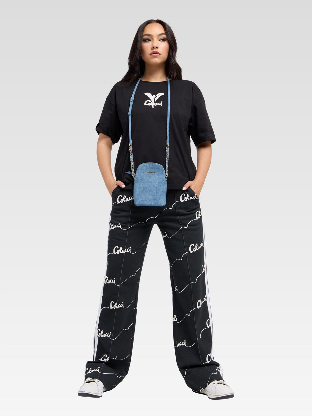 Carlo Colucci Umhängetasche  Damen Kunstleder blau gemustert, ONE SIZE