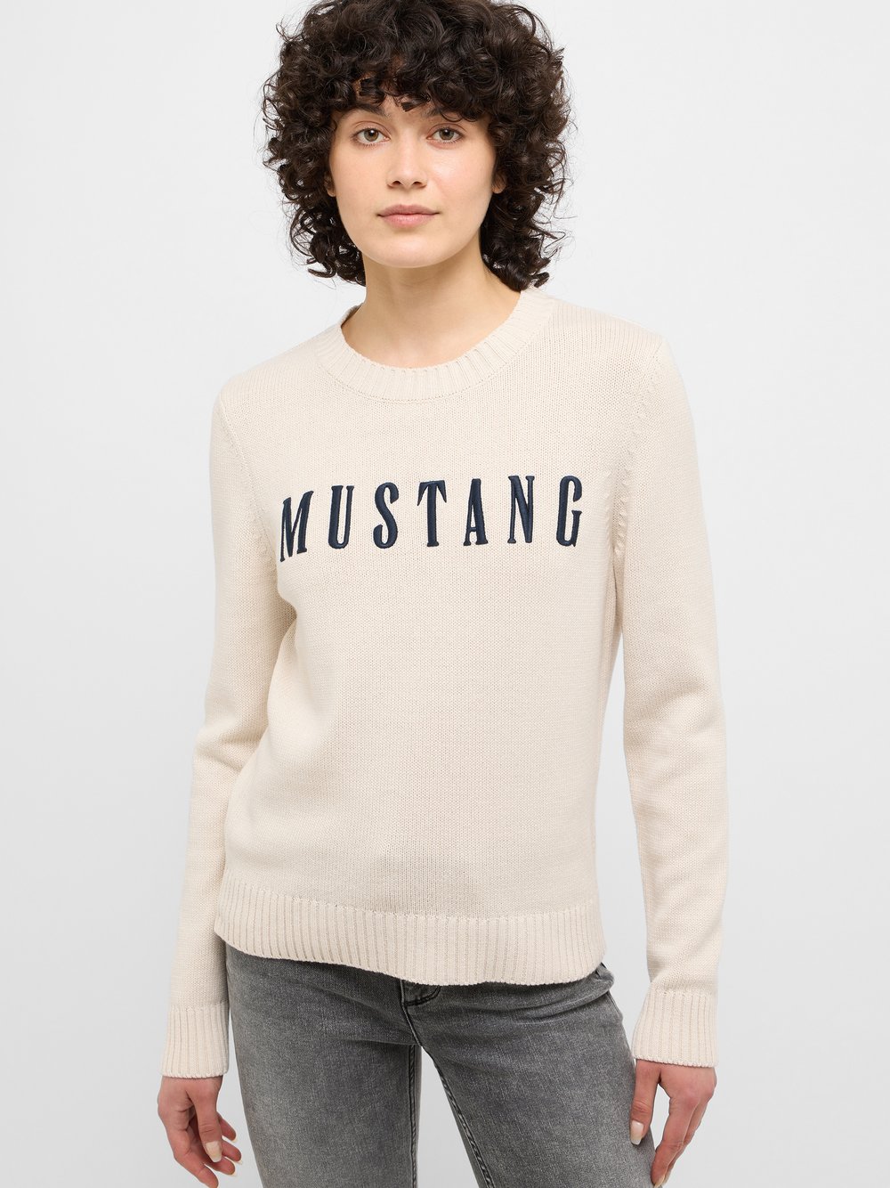 Mustang Strickpullover Damen Baumwolle weiß bedruckt, L