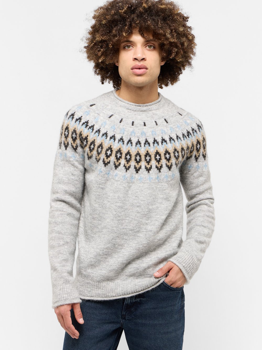 Mustang Strickpullover Herren grau gemustert, L