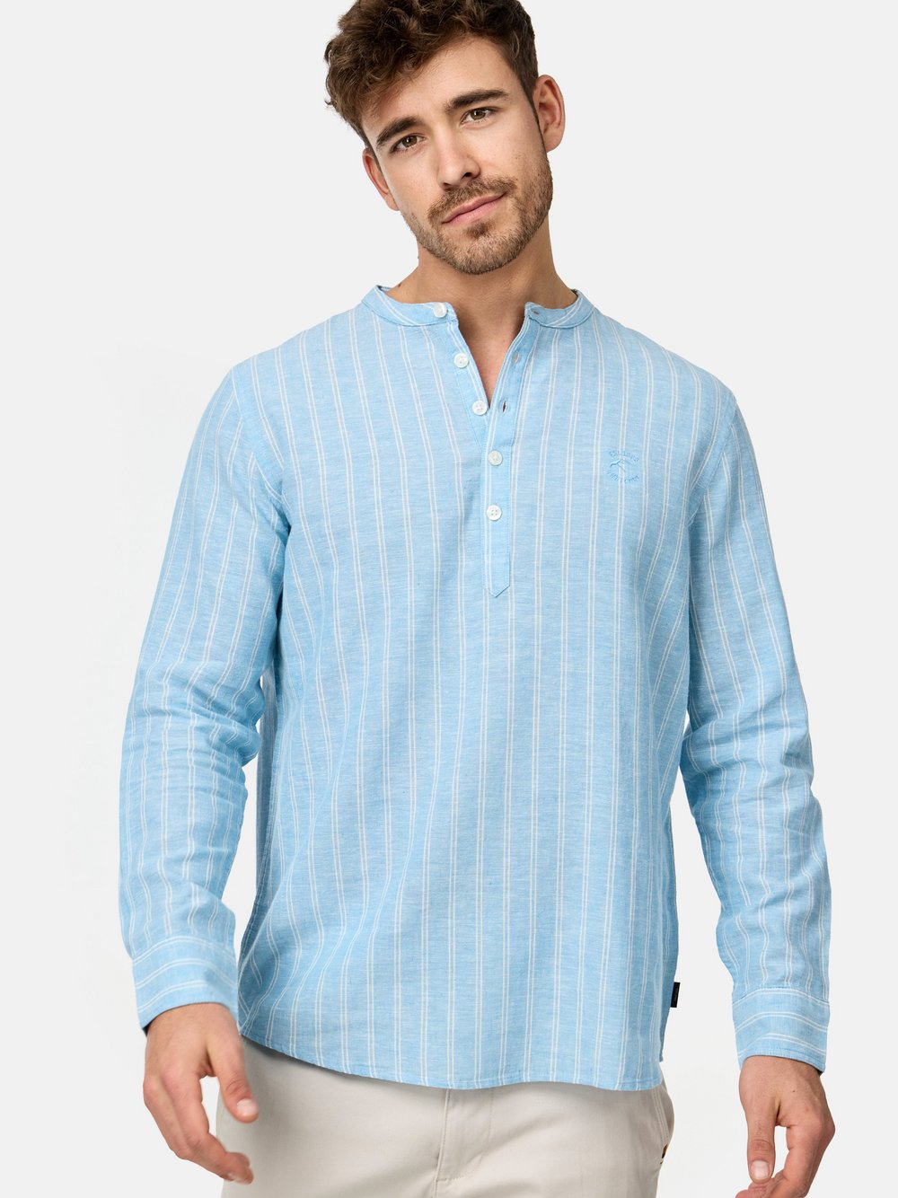 Indicode Hemd Langarm Herren Regular Fit Leinen blau, XXL