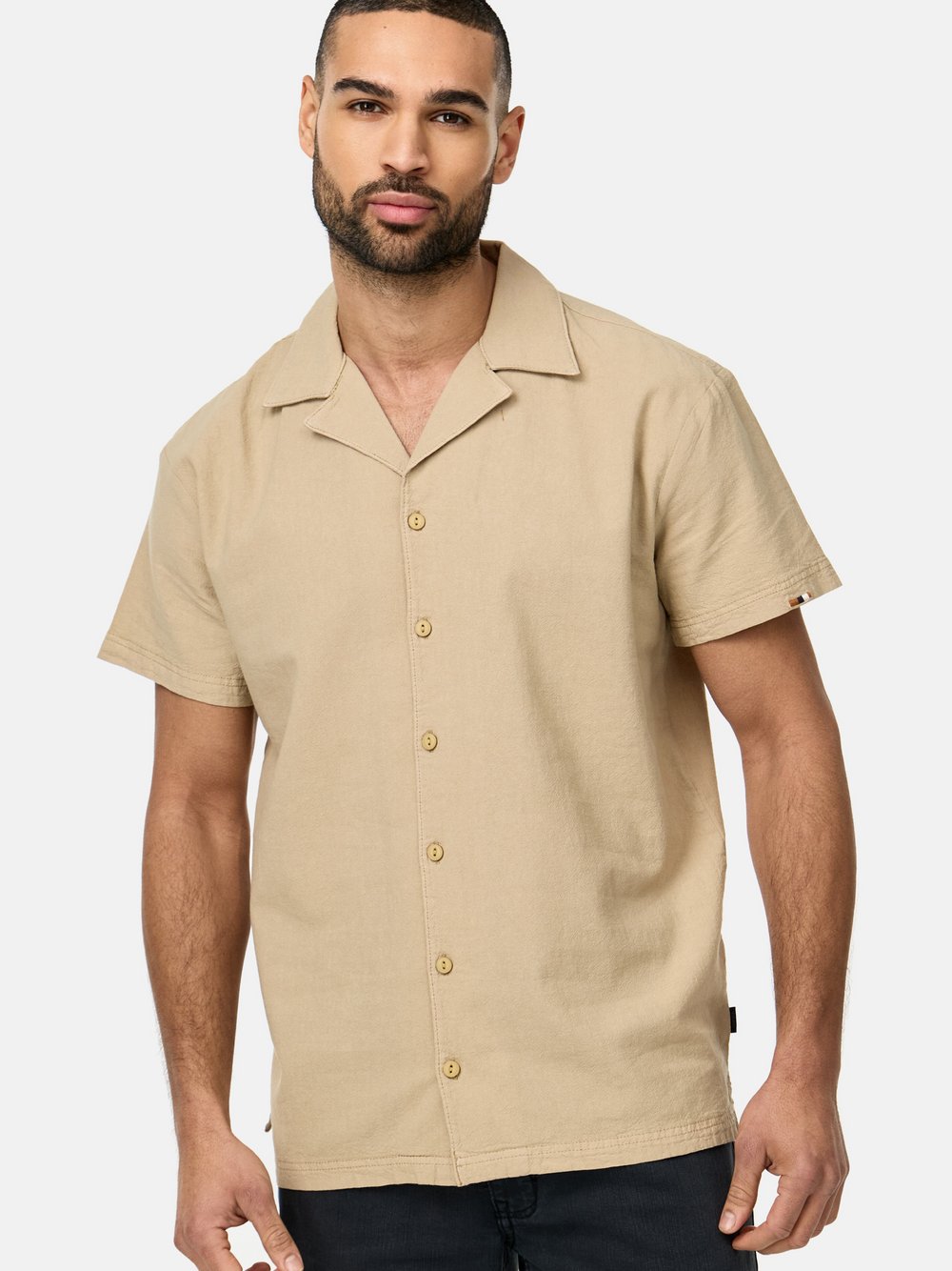 Indicode Hemd Kurzarm Herren Regular Fit Baumwolle beige, XL