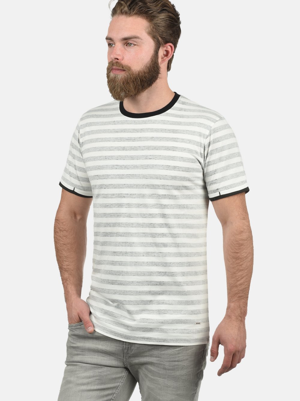 Indicode Rundhalsshirt Herren Baumwolle weiß gestreift, XL