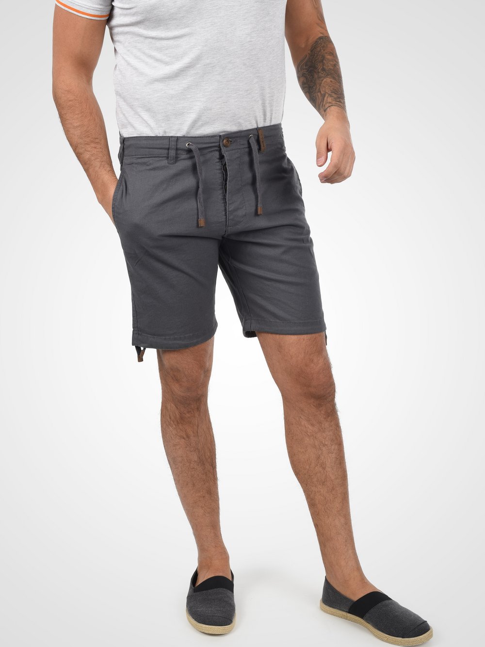 Indicode Leinenshorts Herren Baumwolle grau, L