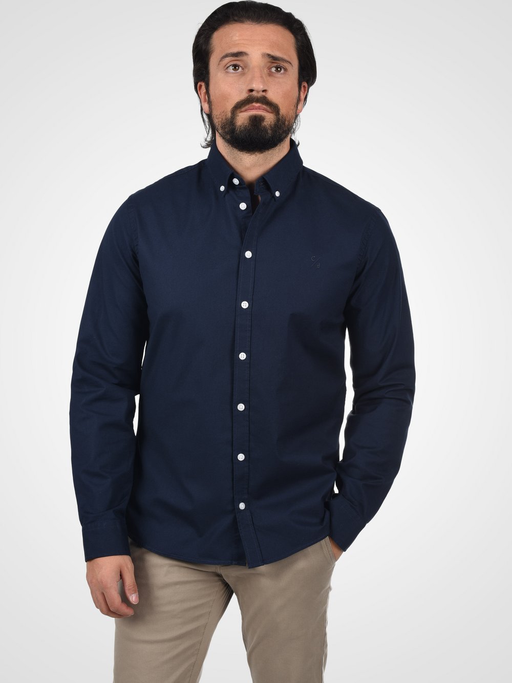 CASUAL FRIDAY Langarmhemd Herren Slim Fit Baumwolle blau gemustert, S