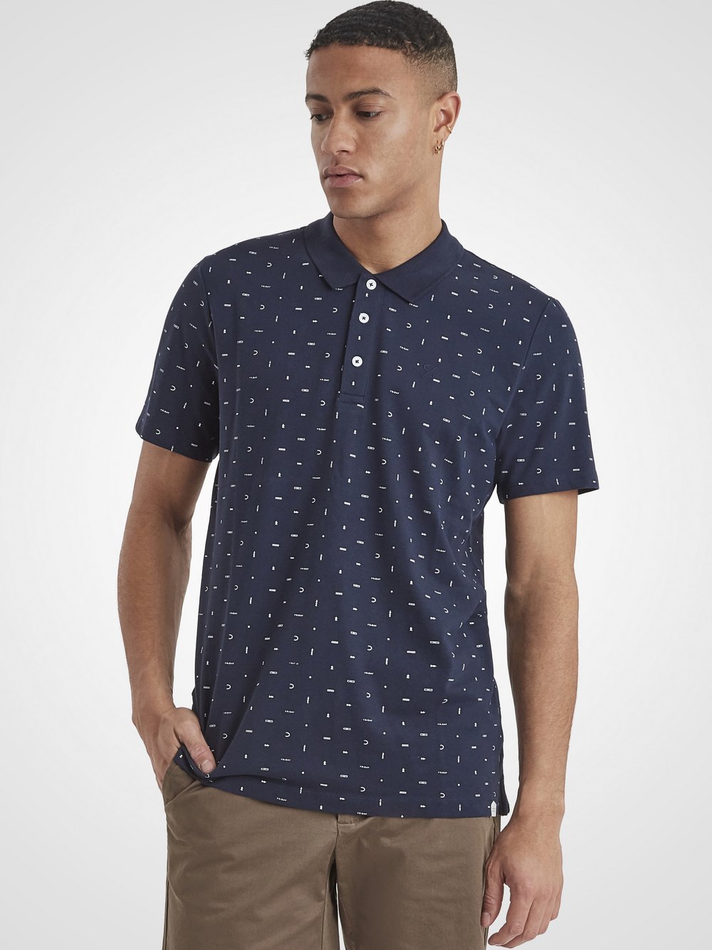 CASUAL FRIDAY Poloshirt Herren Baumwolle blau gemustert, S