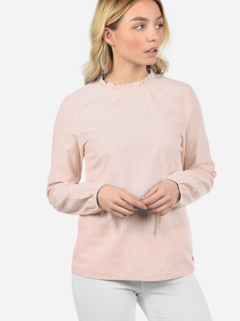 BlendShe Langarmbluse Damen Baumwolle rosa gestreift, XL