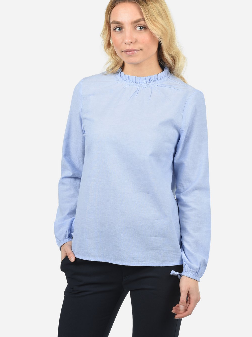 BlendShe Langarmbluse Damen Baumwolle blau, L