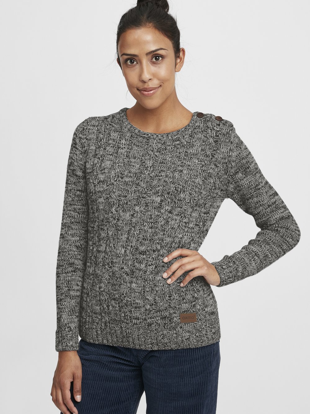 OXMO Strickpullover Damen Baumwolle grau, M