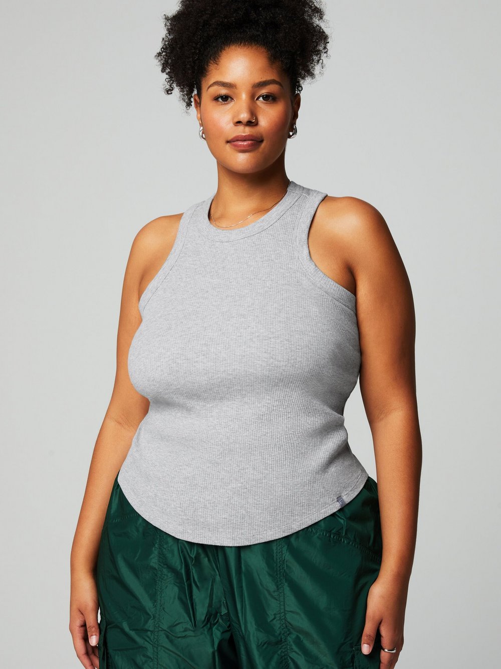 Fabletics Top High Neck Rib mit integriertem BH Damen Baumwolle grau, XS