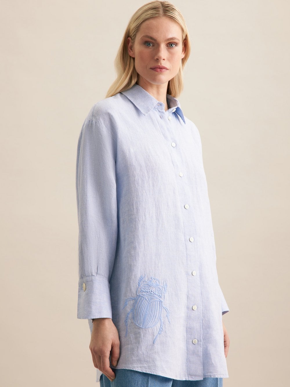 Thumbnail - Seidensticker Hemdbluse Damen Leinen blau, 36