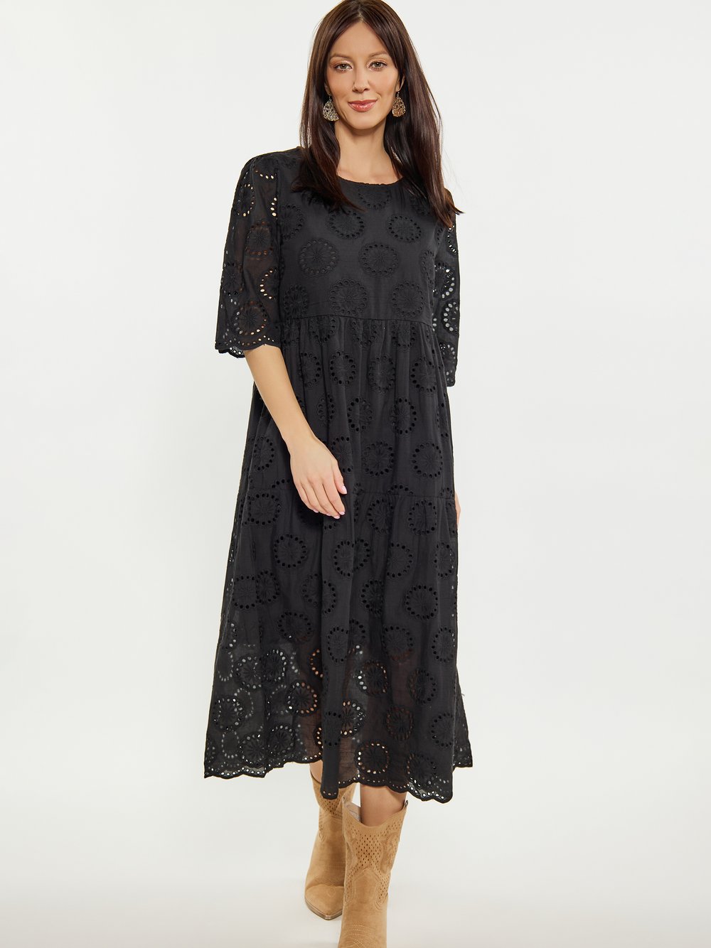 Usha Kleid Damen Baumwolle schwarz gemustert, M