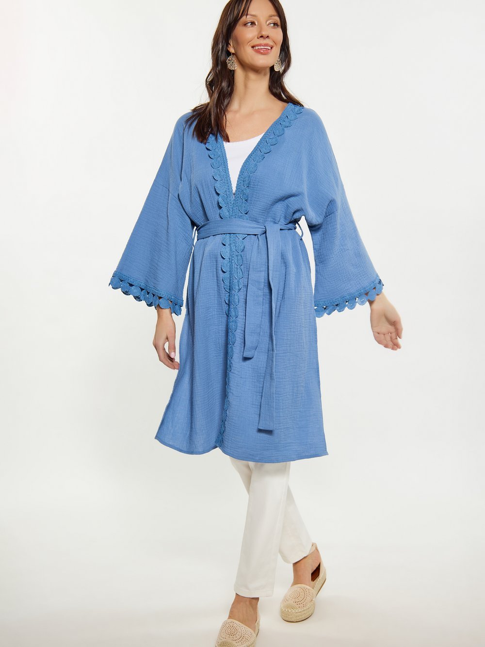 Usha Kimono Damen Baumwolle blau, M