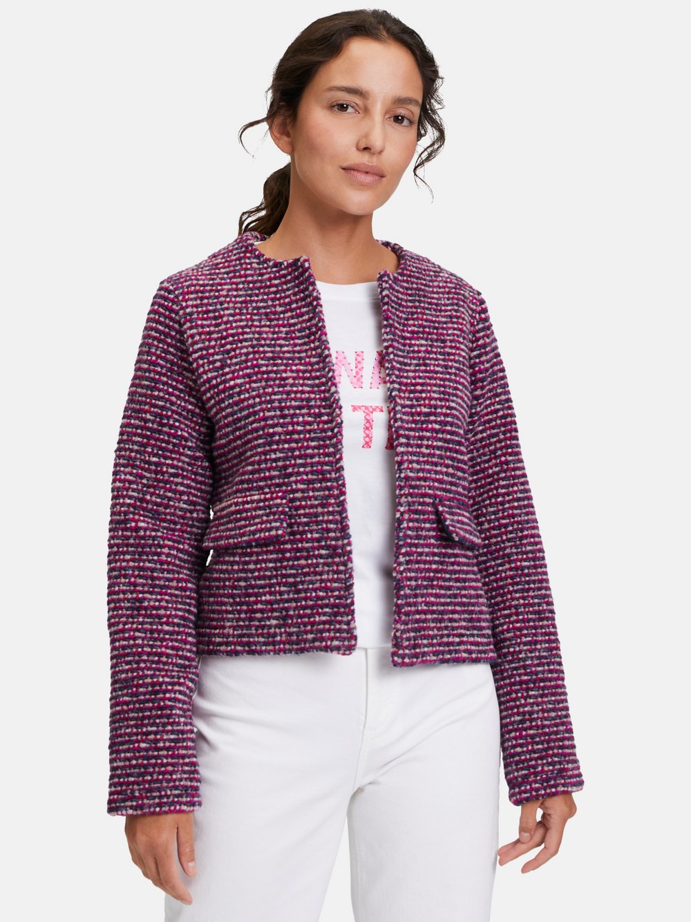 Cartoon Casual-Jacke Damen Wolle lila gemustert, 36