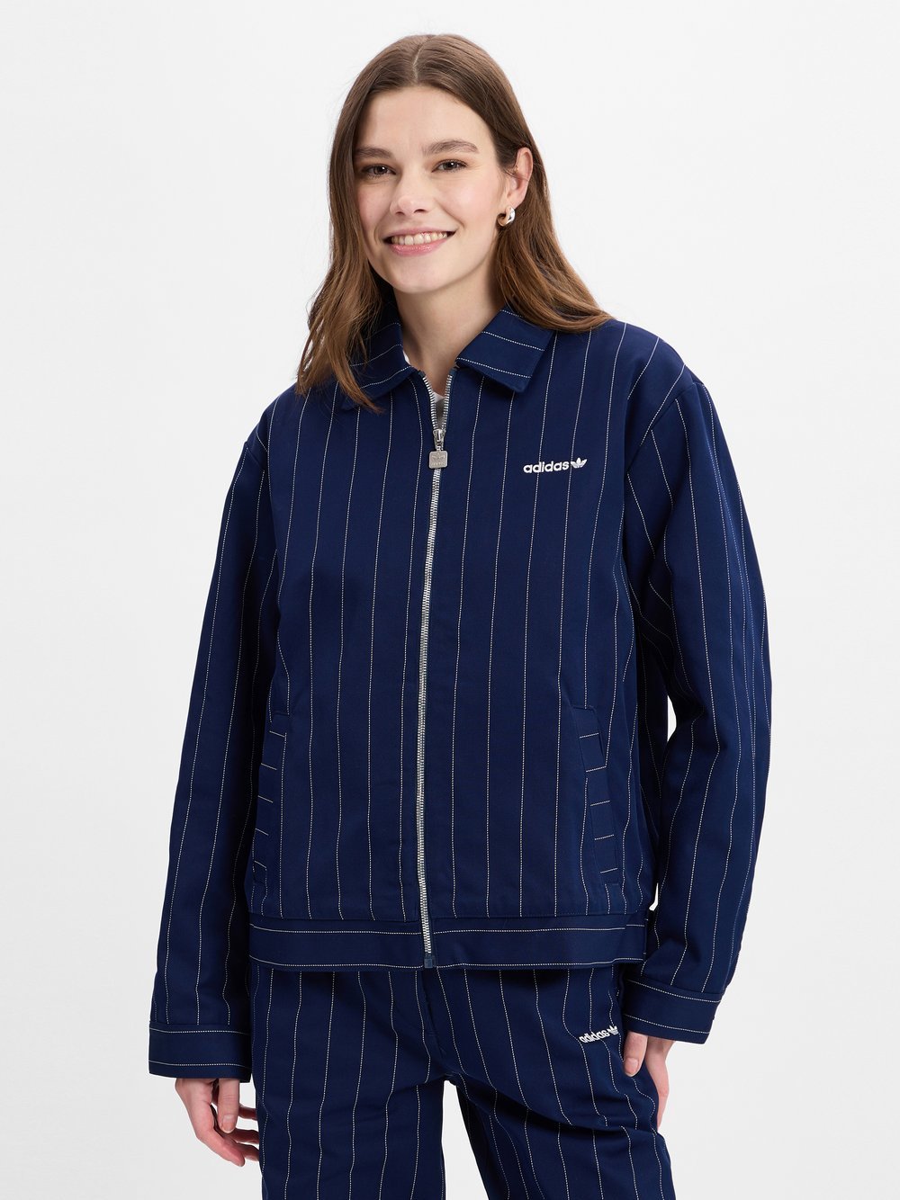 adidas Originals Blouson Damen Baumwolle blau gestreift, L