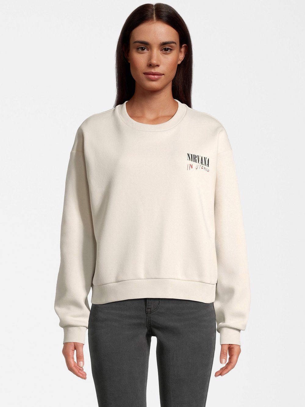 Course Sweatshirt -NIRVANA Damen Baumwolle beige bedruckt, M