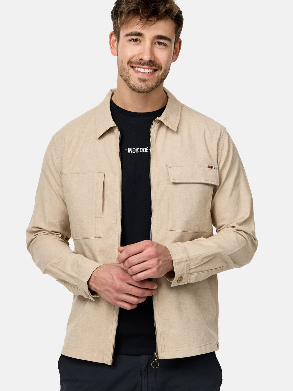 Indicode Hemd Langarm Herren Regular Fit Baumwolle beige, XXL