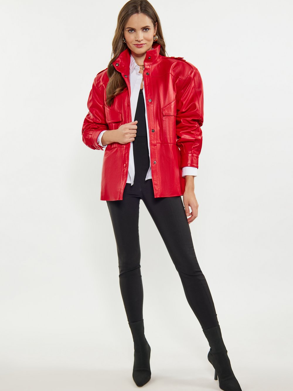 Faina Jacke Damen Leder rot, S