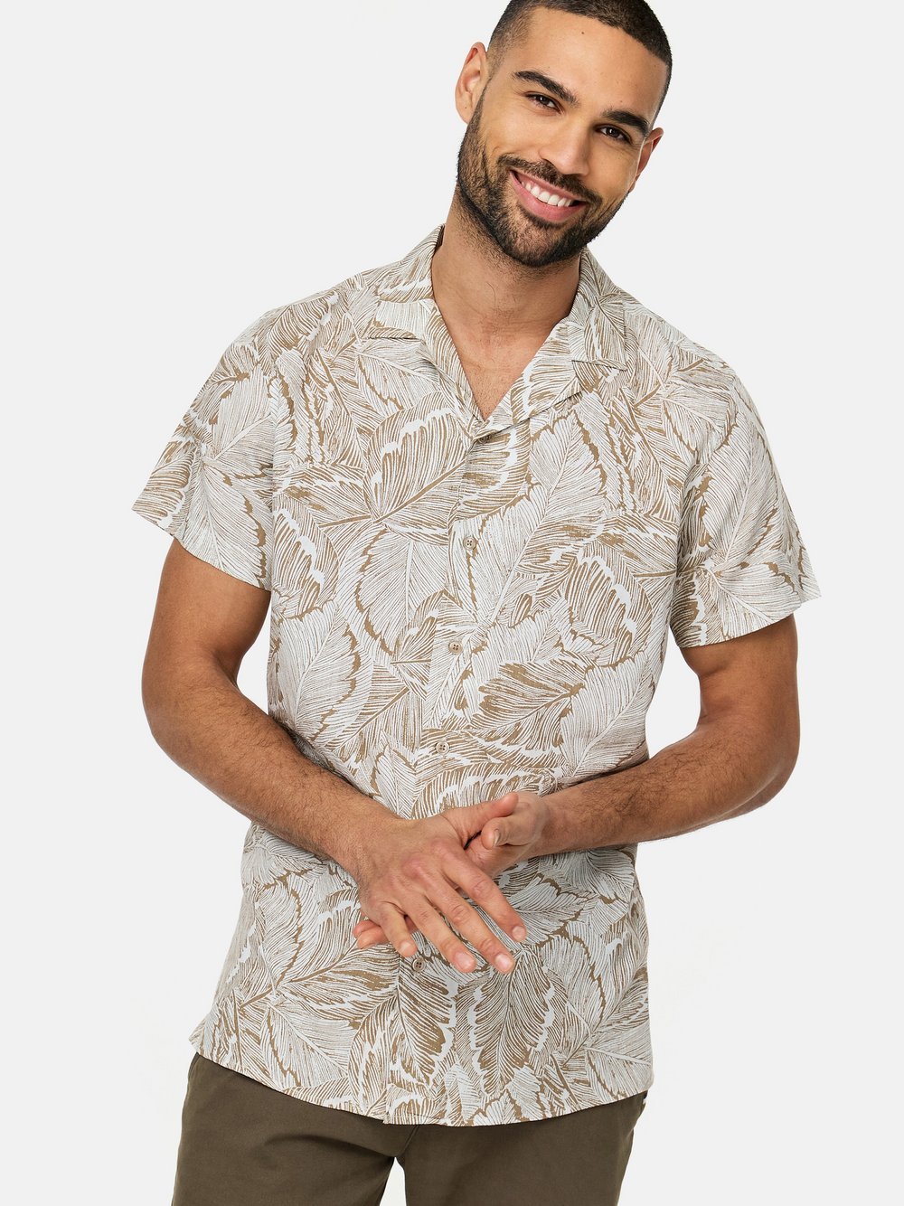 Indicode Hemd Kurzarm Herren Regular Fit Baumwolle beige, S