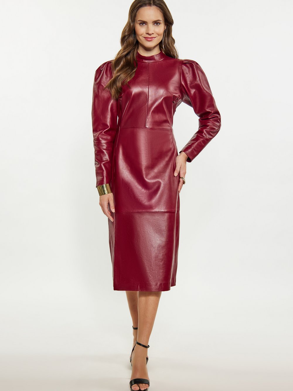 Faina Kleid Damen Leder rot, XS