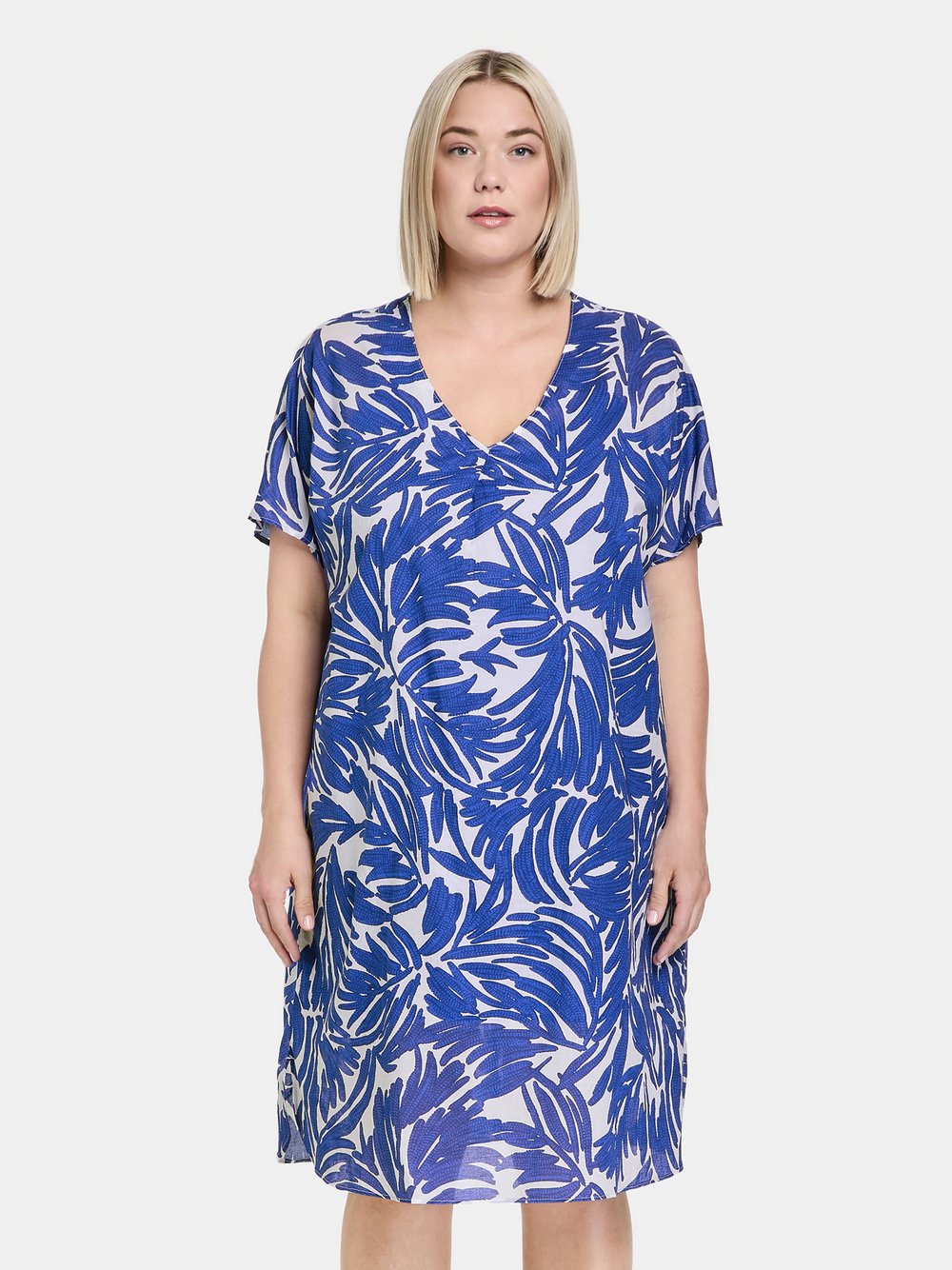 Samoon Sommerkleid Damen Baumwolle blau gemustert, 48