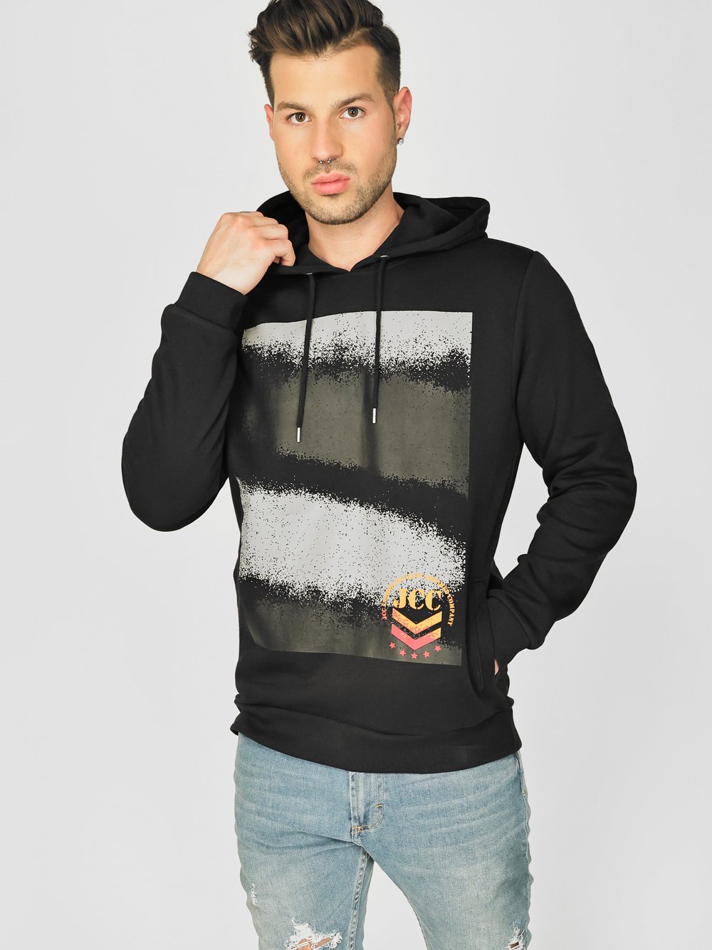 JCC Hoodie Herren Baumwolle schwarz bedruckt, XXXXL