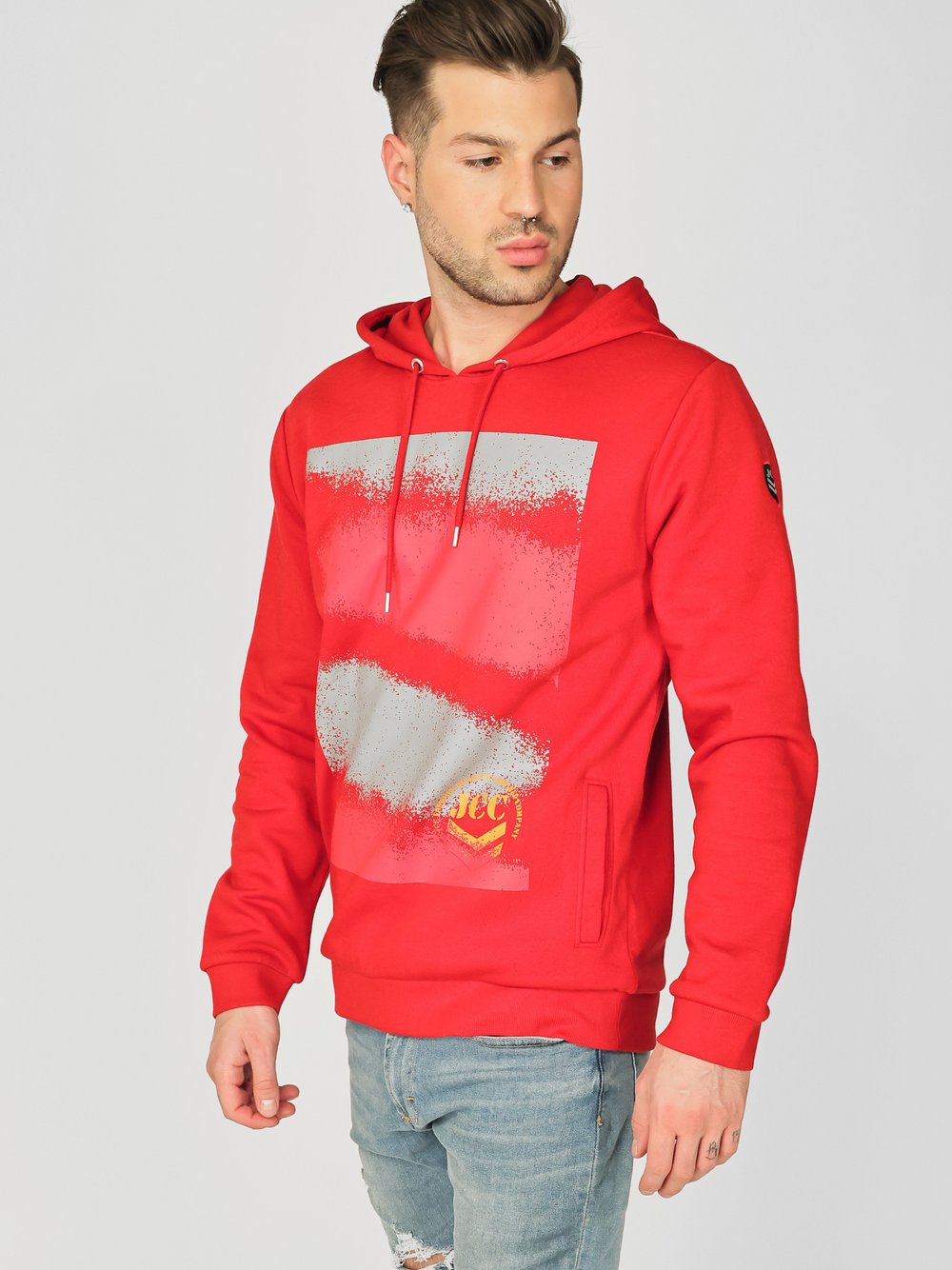 JCC Hoodie Herren Baumwolle rot bedruckt, L